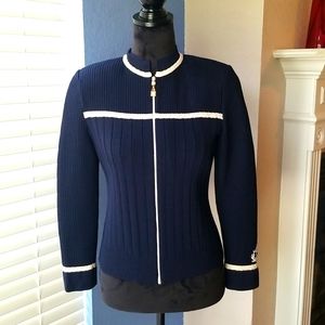 Vintage St. John by Marie Gray Navy  Santana with Cream Trim Jacket Size  P